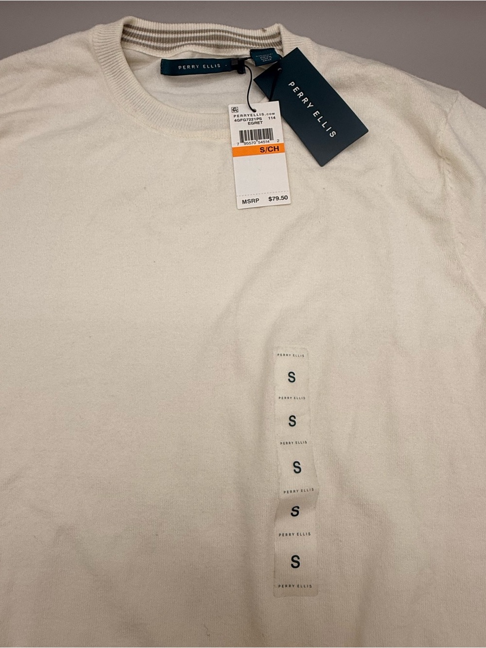 Perry Ellis Cream Crewneck Pullover